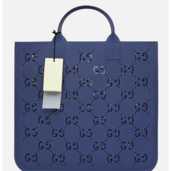 AUTHENTIC GUCCI GG Monogram Rubber Tote Bag Light Blue Brand New - Picture 1 of 6